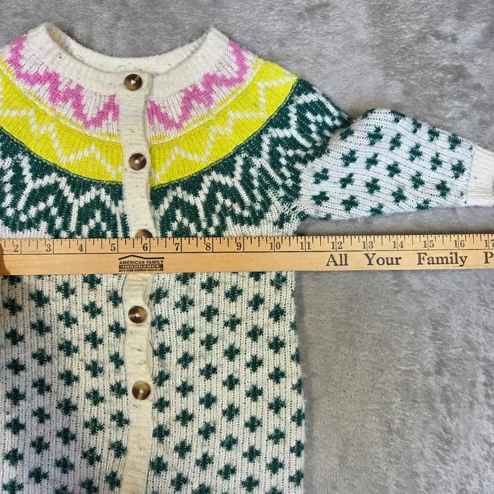 Old Navy Baby Fair Isle Knit Romper Green Yellow Pink 6-12M One-Piece Snaps